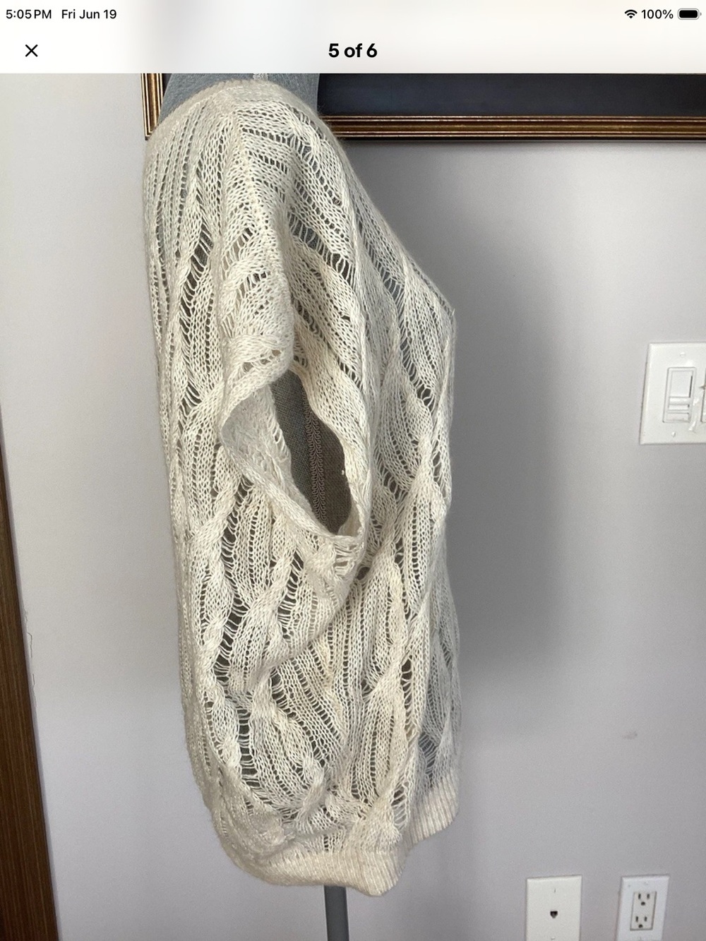 Brunello Cucinelli Open-knit Cable Linen Blend Sweater Top Ivory Sz M new - Picture 5 of 6